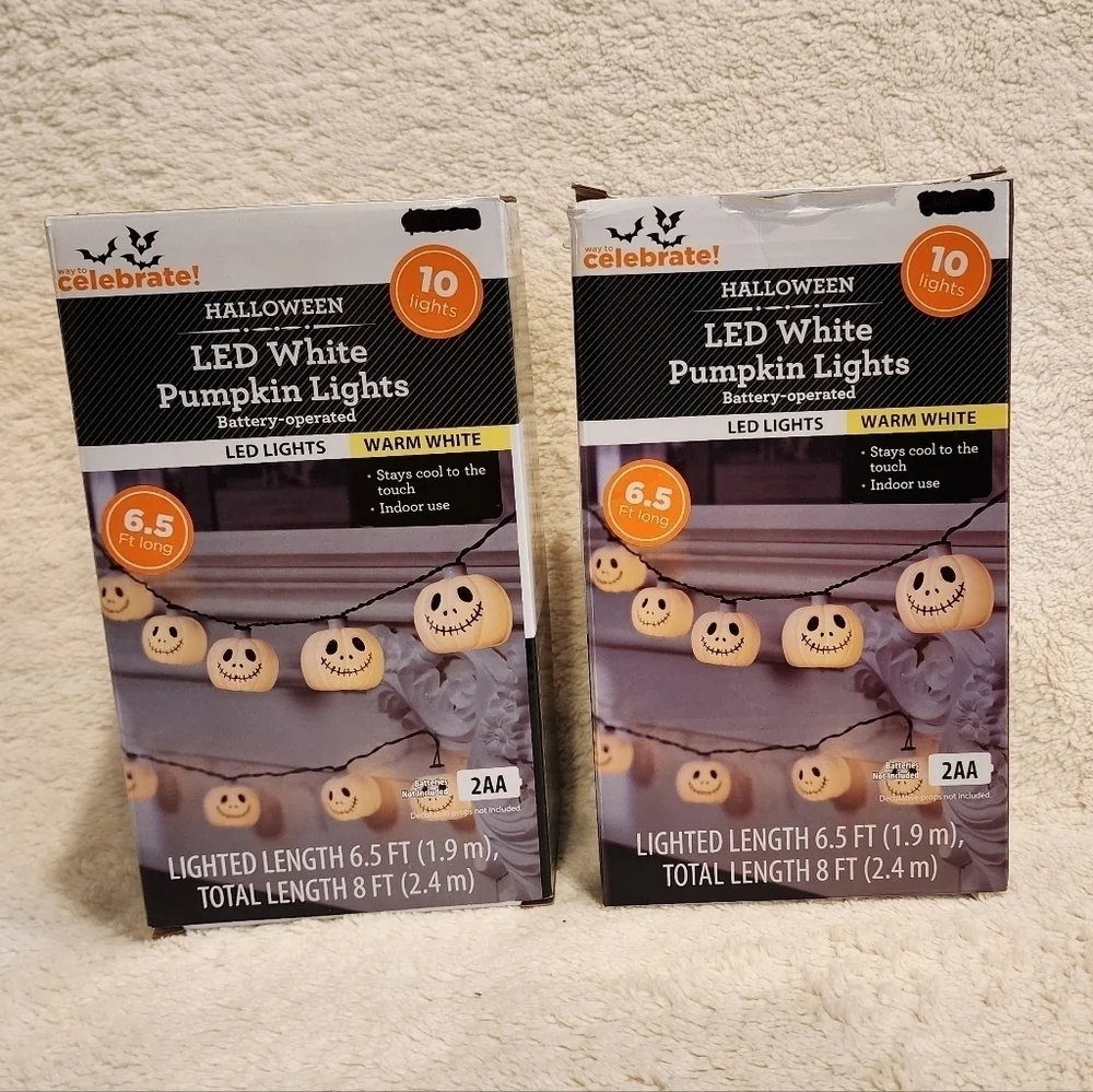 New 2 pack of 10-Count Battery Operated White Pumpkin Lights with Warm White LED
